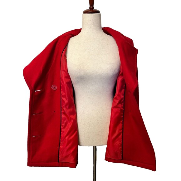 Vtg MERONA Women's Plus Size 24-26W Wool Peacoat Double Breasted Red Winter Warm - Picture 4 of 11